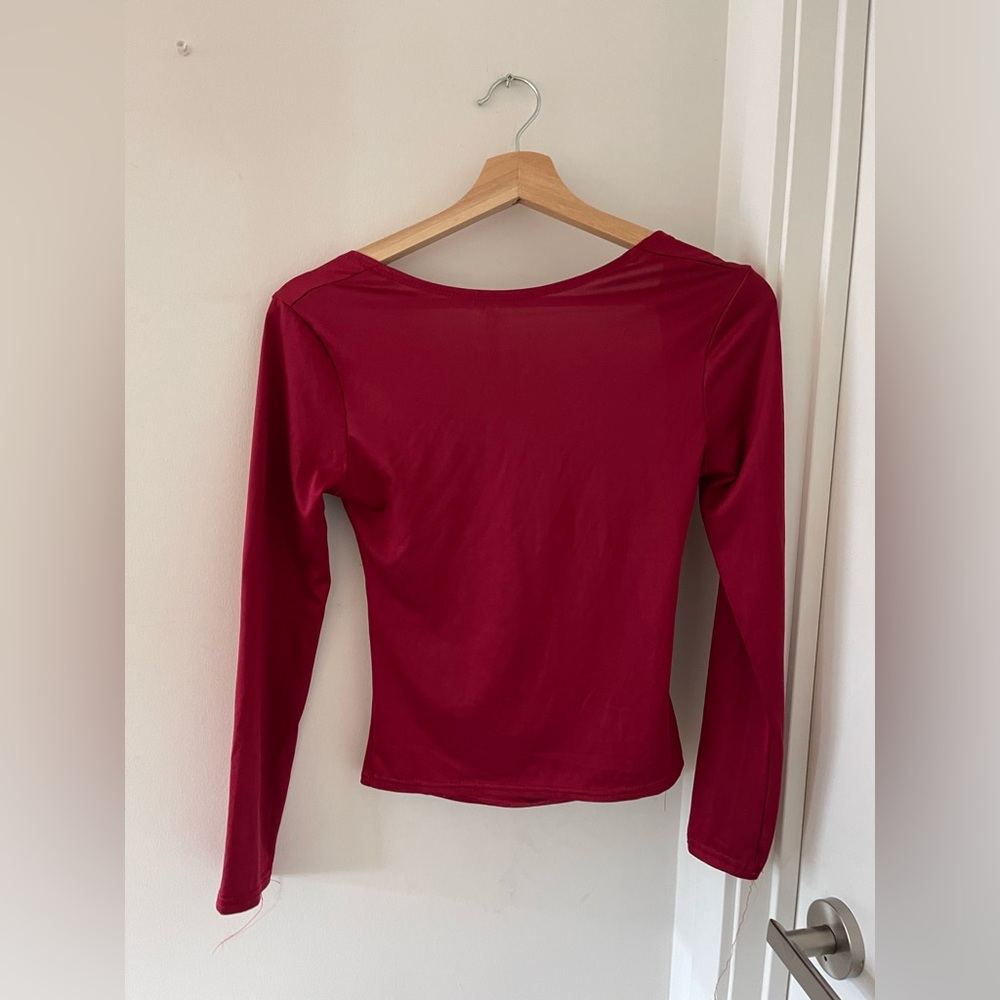 Boat Neck, Backless, Red Long Sleeve Top